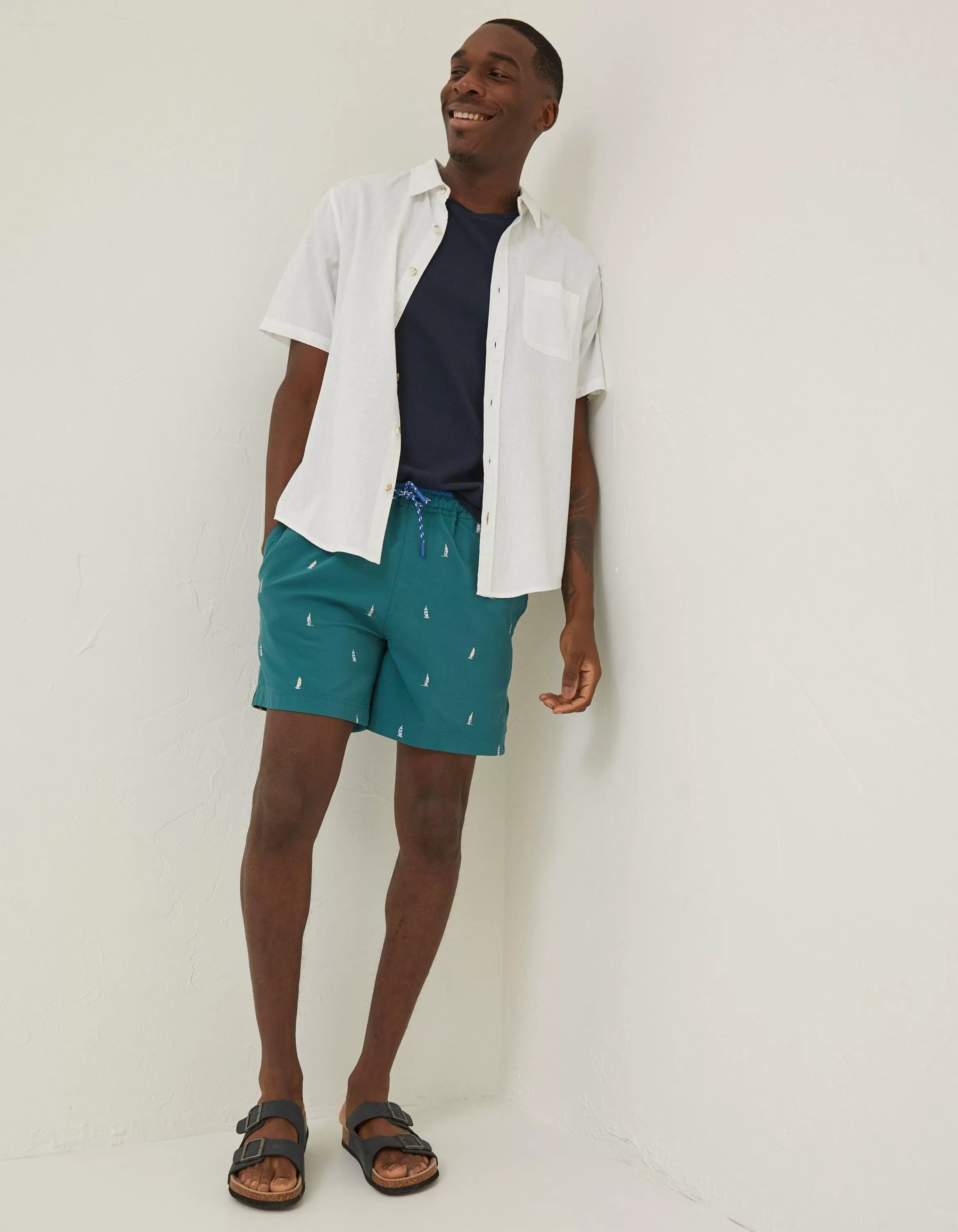 Online FatFace Trevose Boat Swim Shorts Teal Green