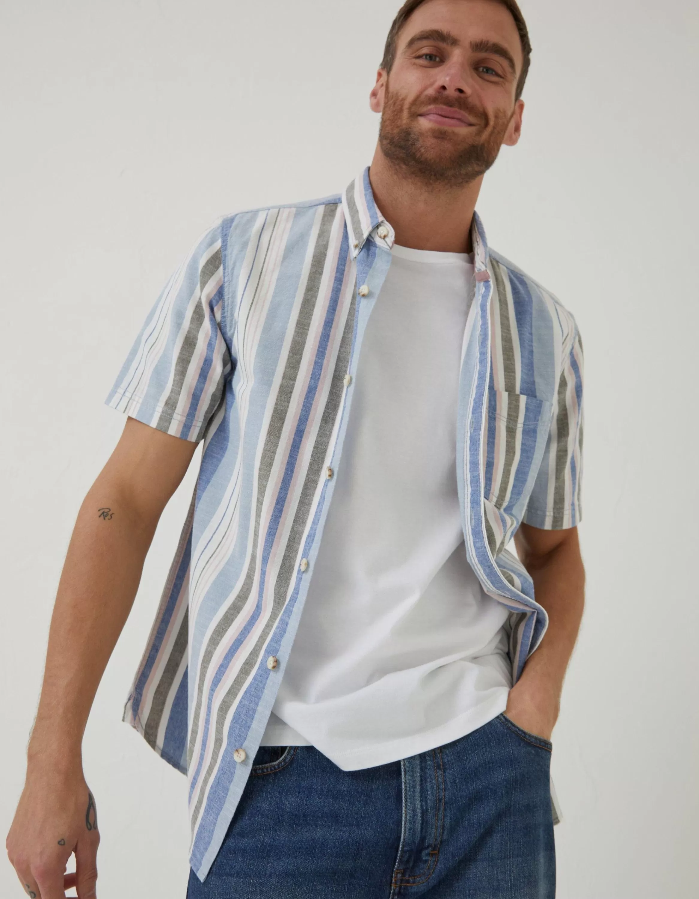 Sale FatFace Tynemouth Stripe Shirt Chamb Blue