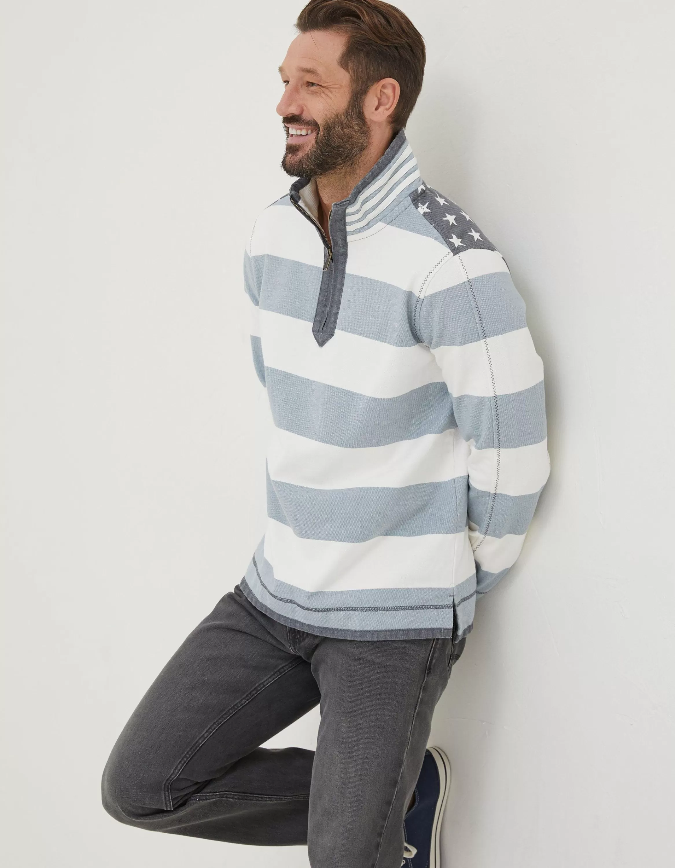 Online FatFace Usa Block Stripe Airlie Sweatshirt Grey