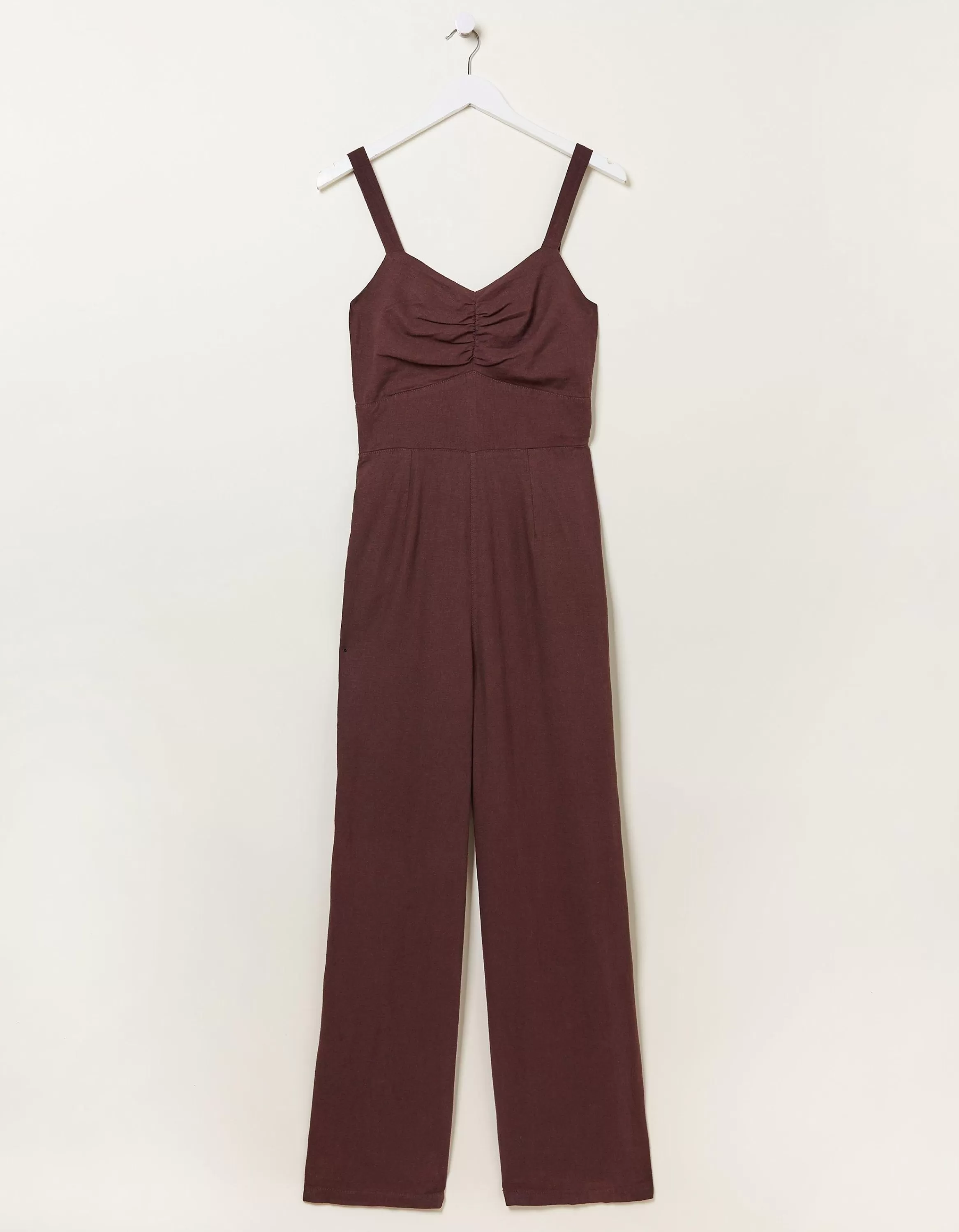 Sale FatFace Vic Linen Jumpsuit Dark Brown