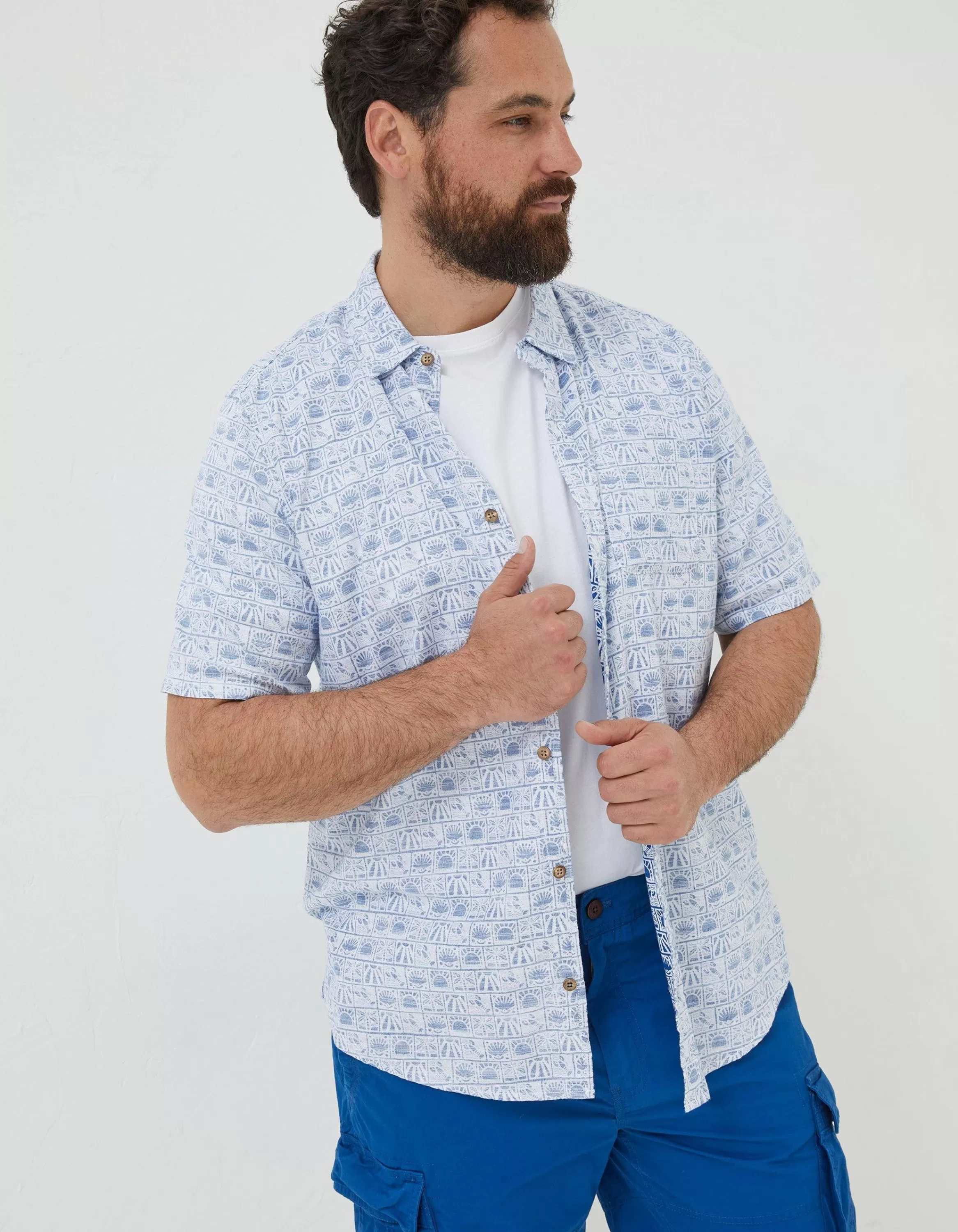 Store FatFace Vintage Tile Print Shirt Light Blue
