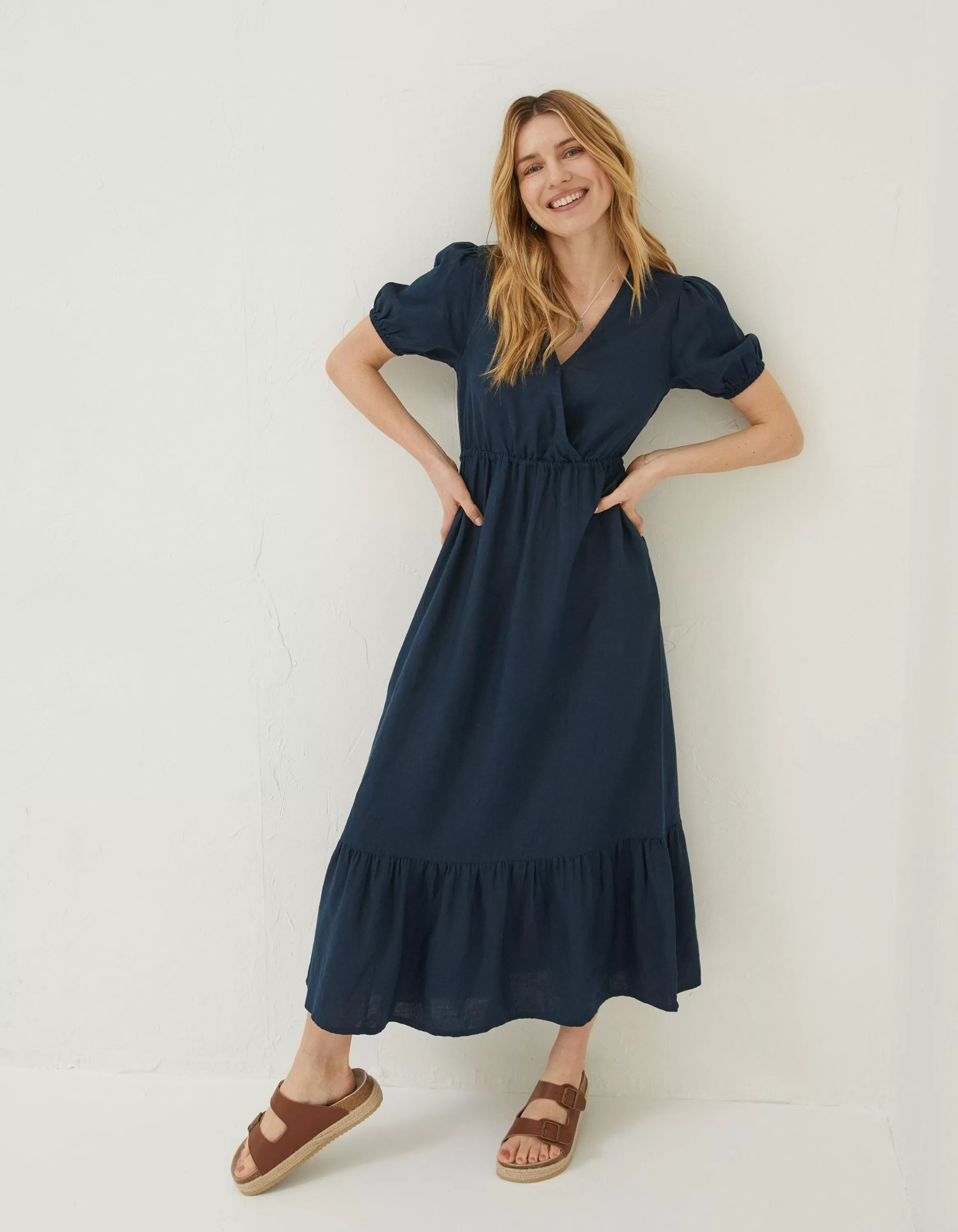 Flash Sale FatFace Vivvie Linen Midi Dress Navy