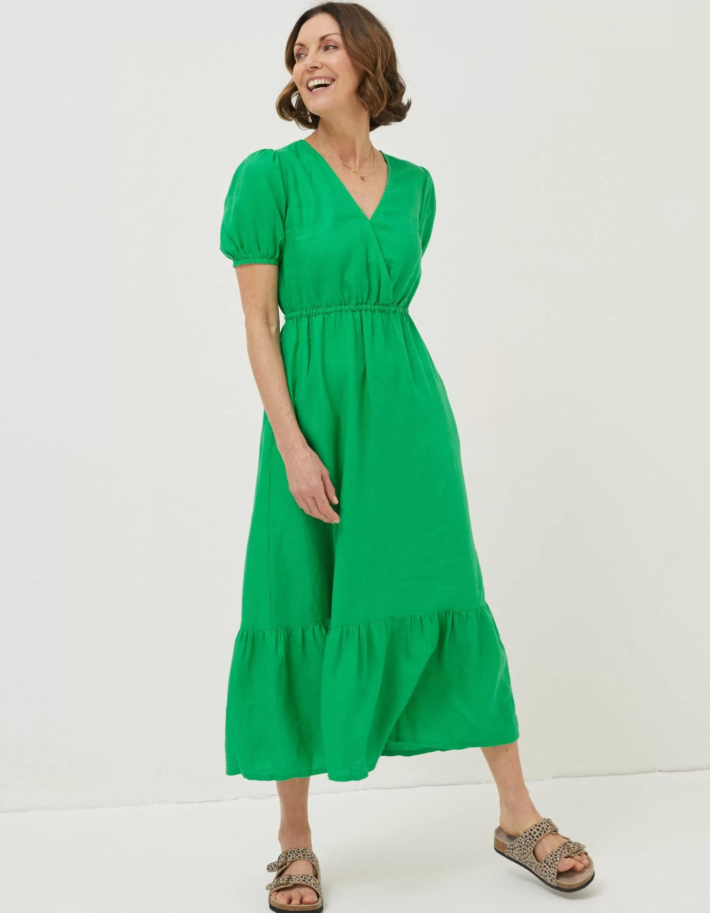 Best FatFace Vivvie Linen Midi Dress Bright Green