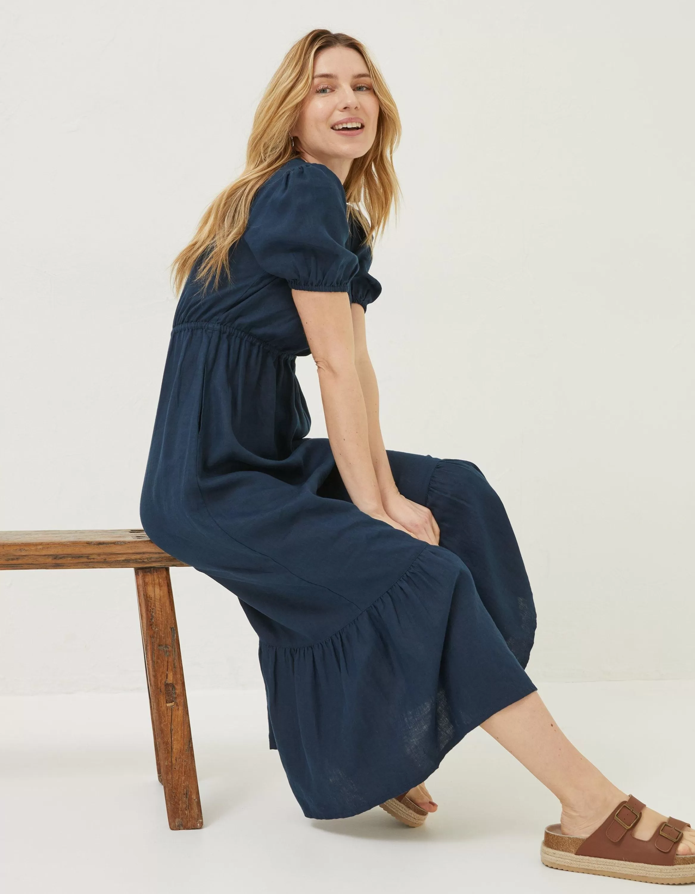 Flash Sale FatFace Vivvie Linen Midi Dress Navy