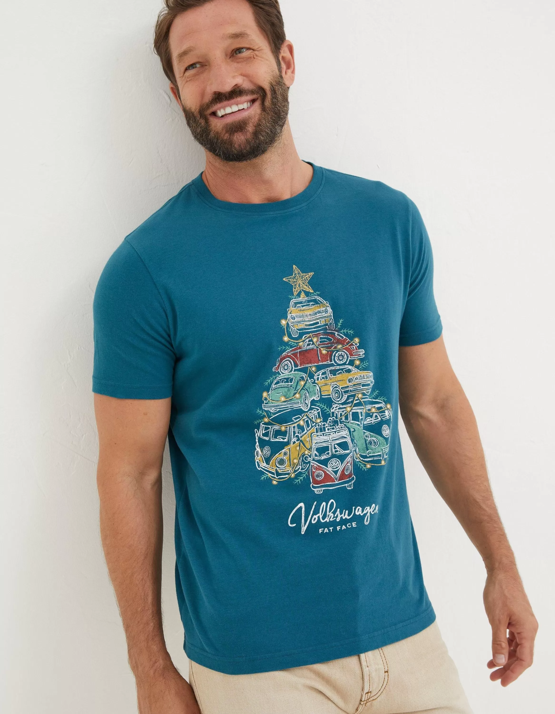 Online FatFace Vw Stacked T-Shirt Teal Blue