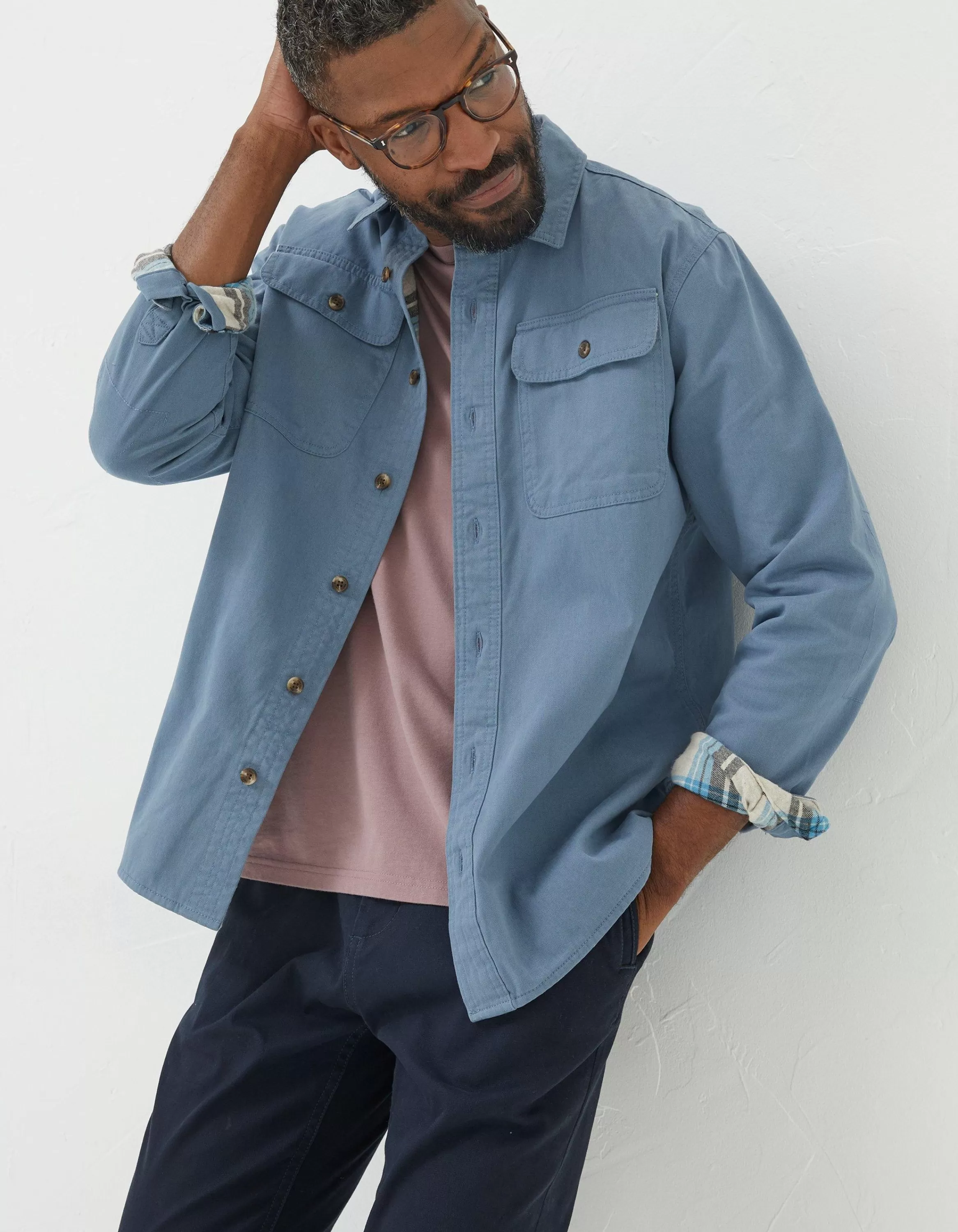 Cheap FatFace Walcot Overshirt Dusky Blue