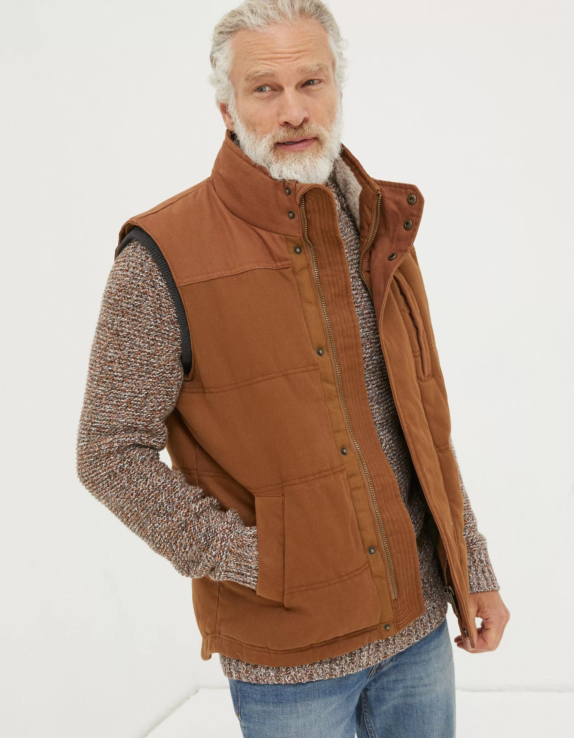 Best FatFace Wardly Canvas Gilet Chestnut Brown