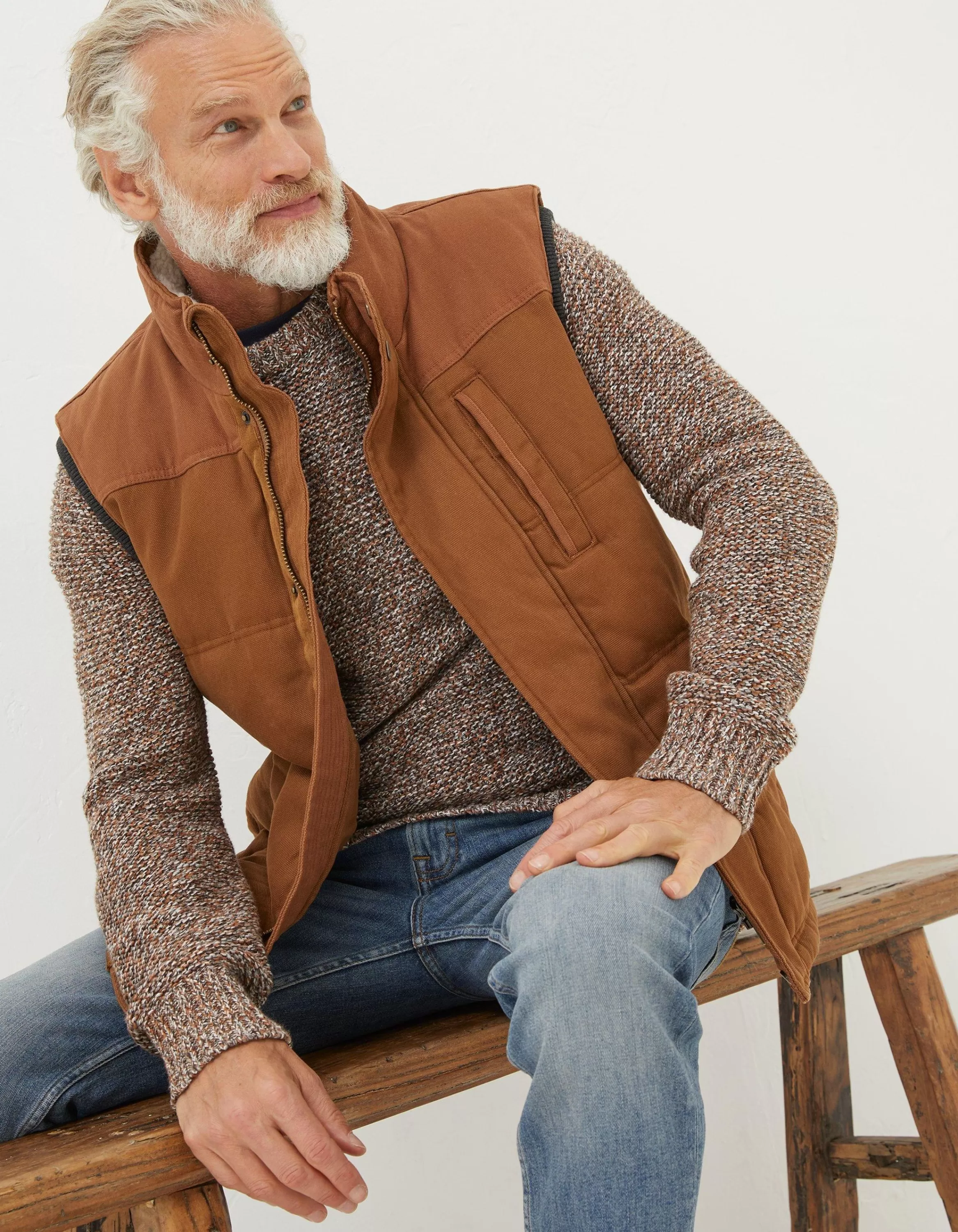 Best FatFace Wardly Canvas Gilet Chestnut Brown