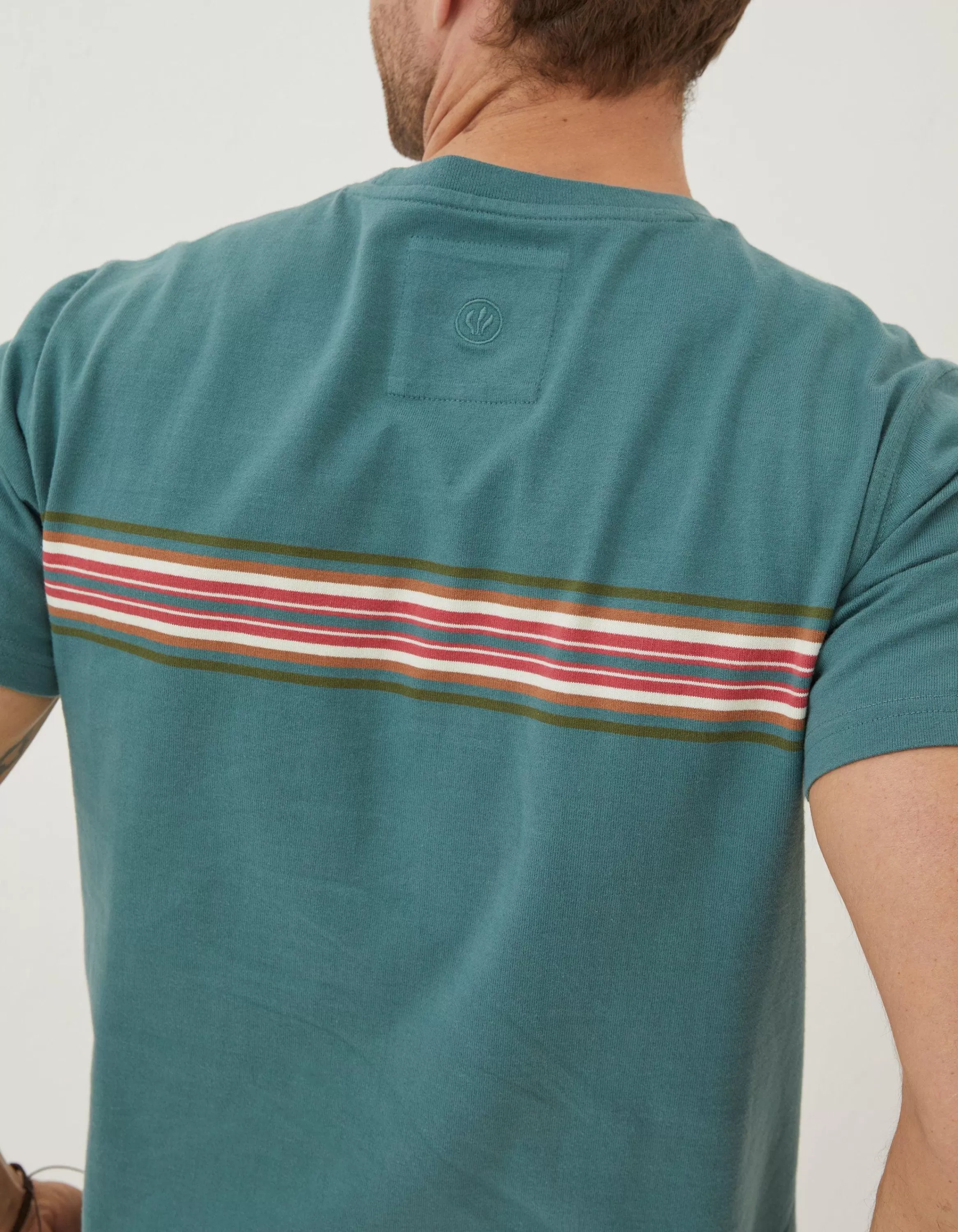 Store FatFace West Bay Chest Stripe T-Shirt Teal Green