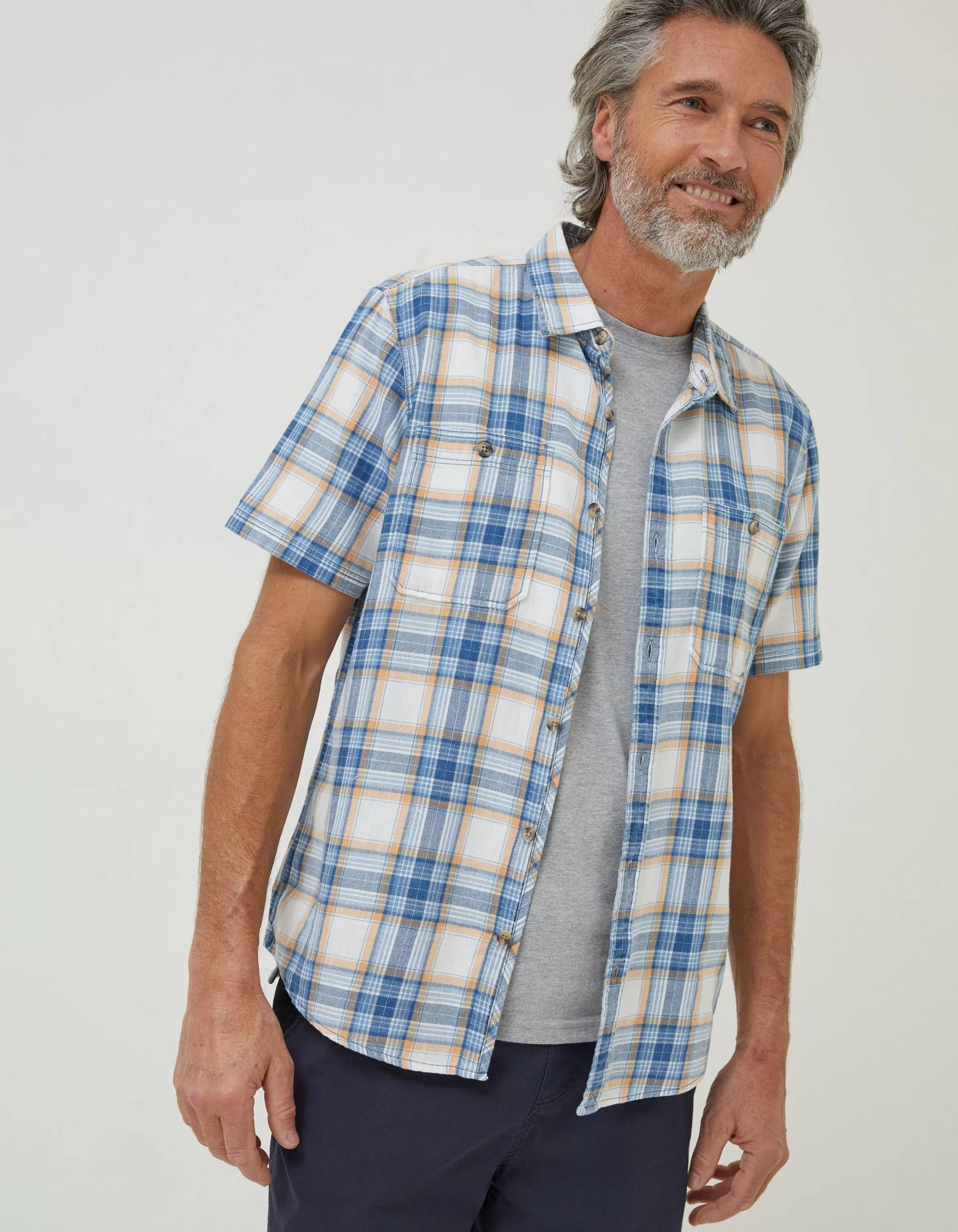 Discount FatFace Westly Check Shirt Washed Blue