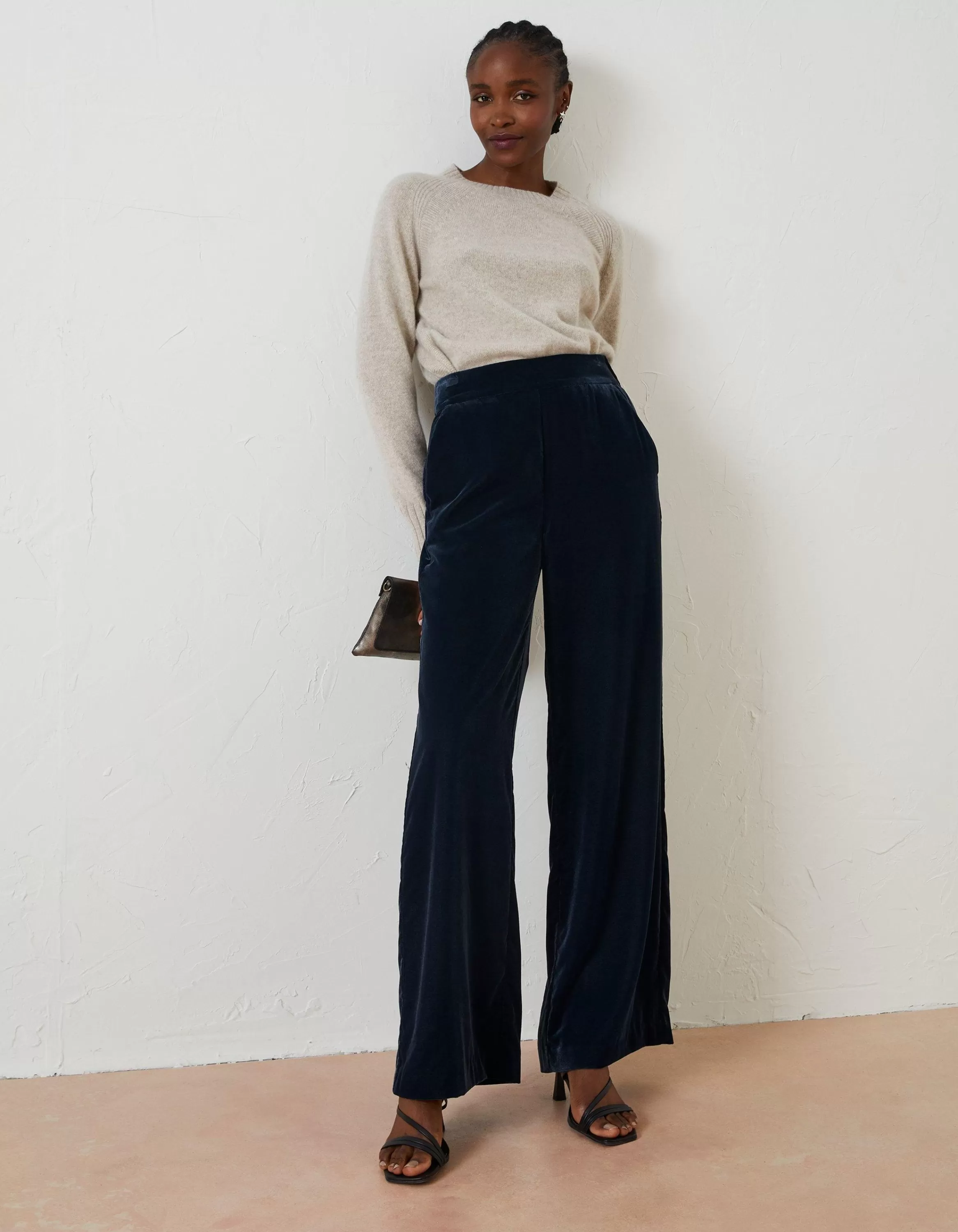 Best FatFace Wide Leg Velvet Trousers Dark Navy