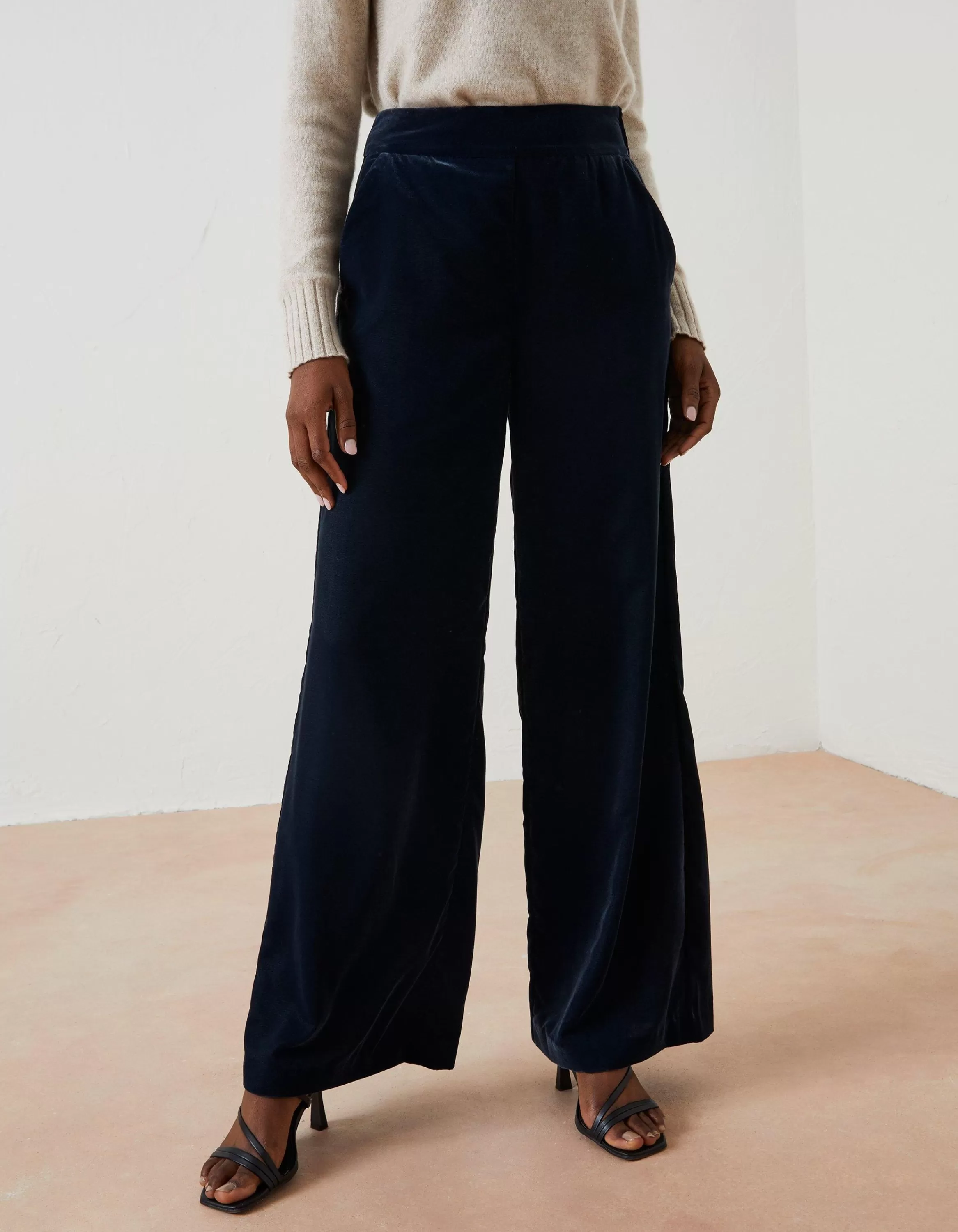 Best FatFace Wide Leg Velvet Trousers Dark Navy