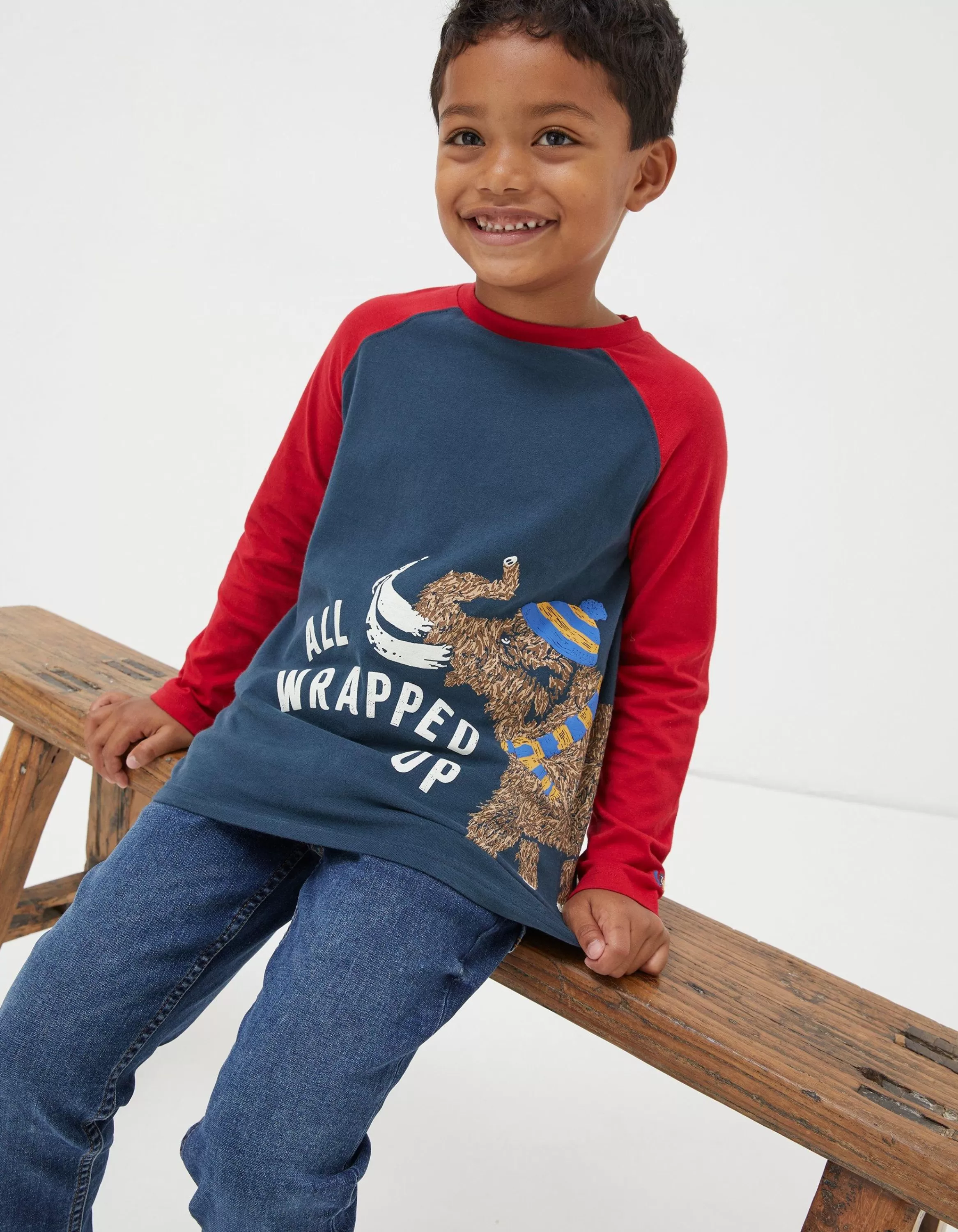 New FatFace Wilfred Woolly Mammoth Graphic Tee Navy