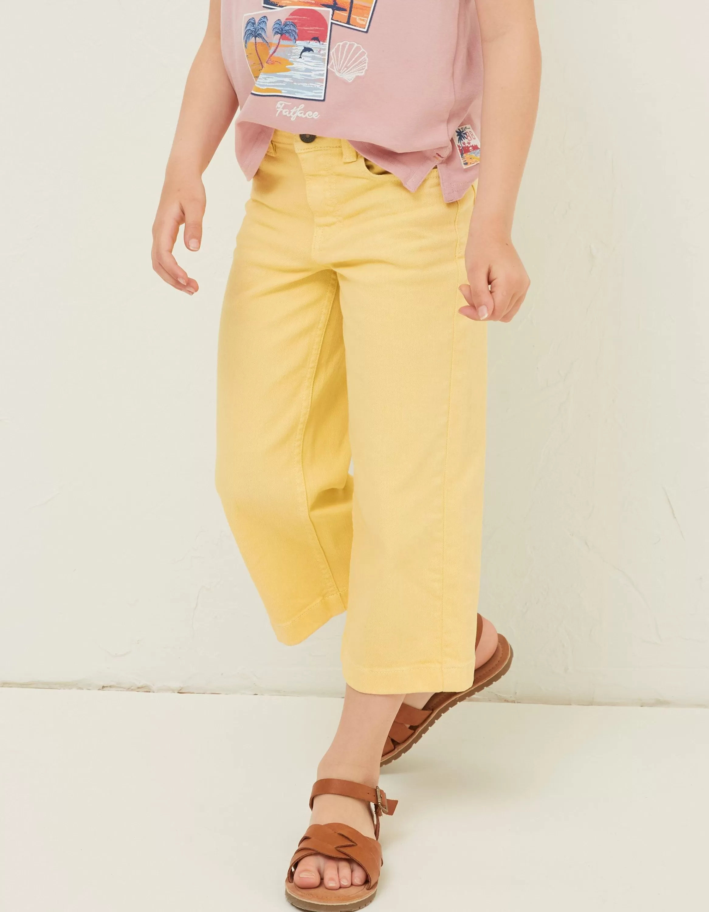 Best Sale FatFace Willow Wide Leg Coloured Cropped Jeans Yellow