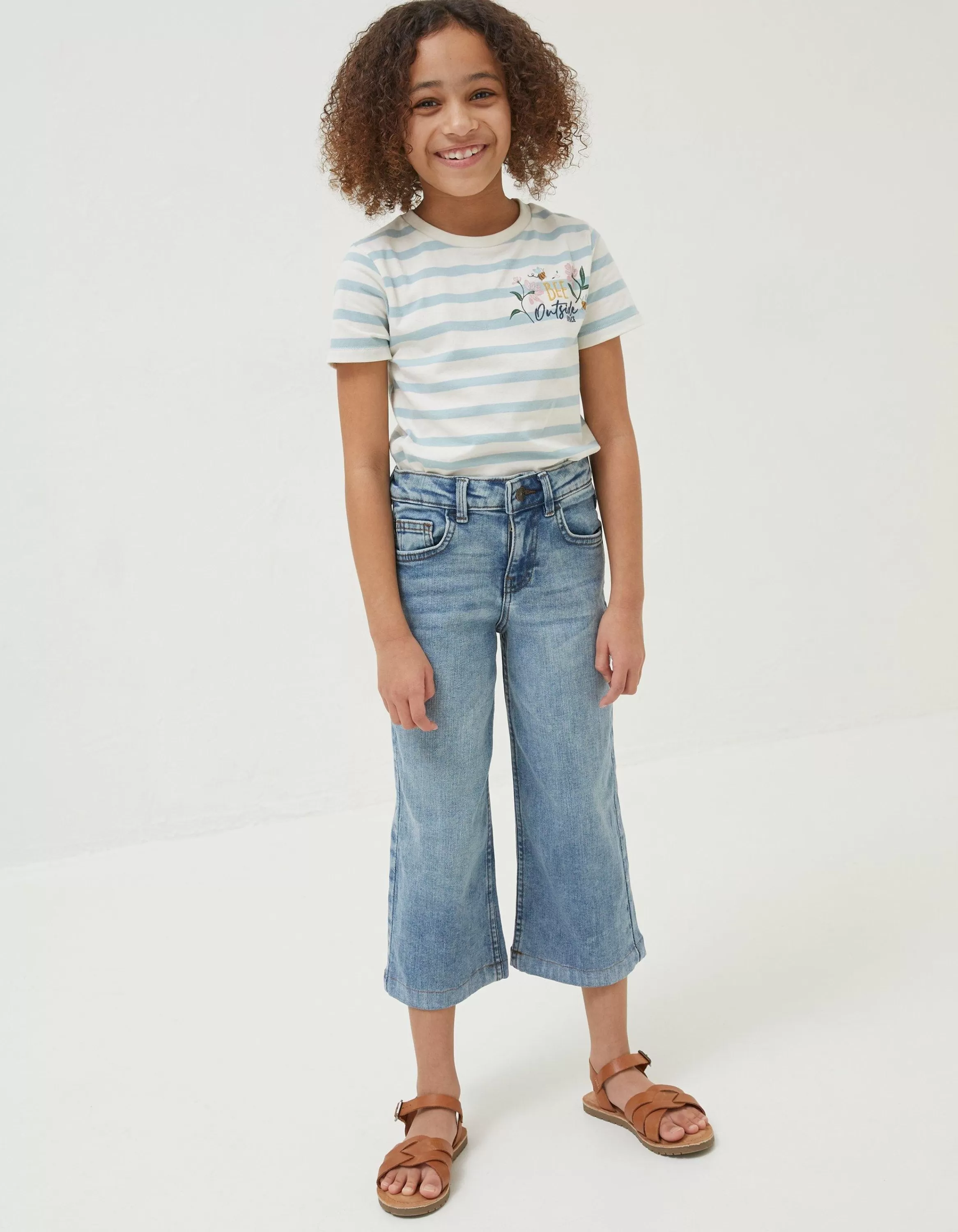 Discount FatFace Willow Wide Leg Crop Jeans Light Denim