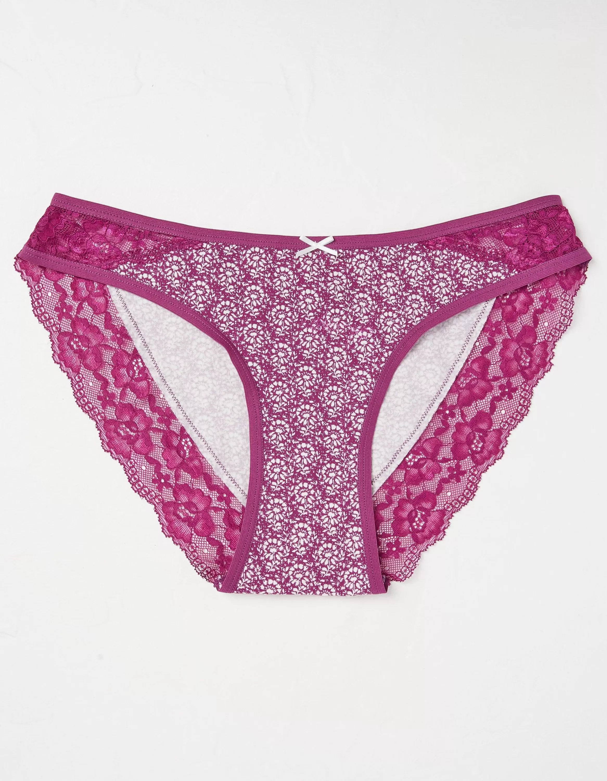 Store FatFace Woodblock Floral High Leg Knickers Dark Purple