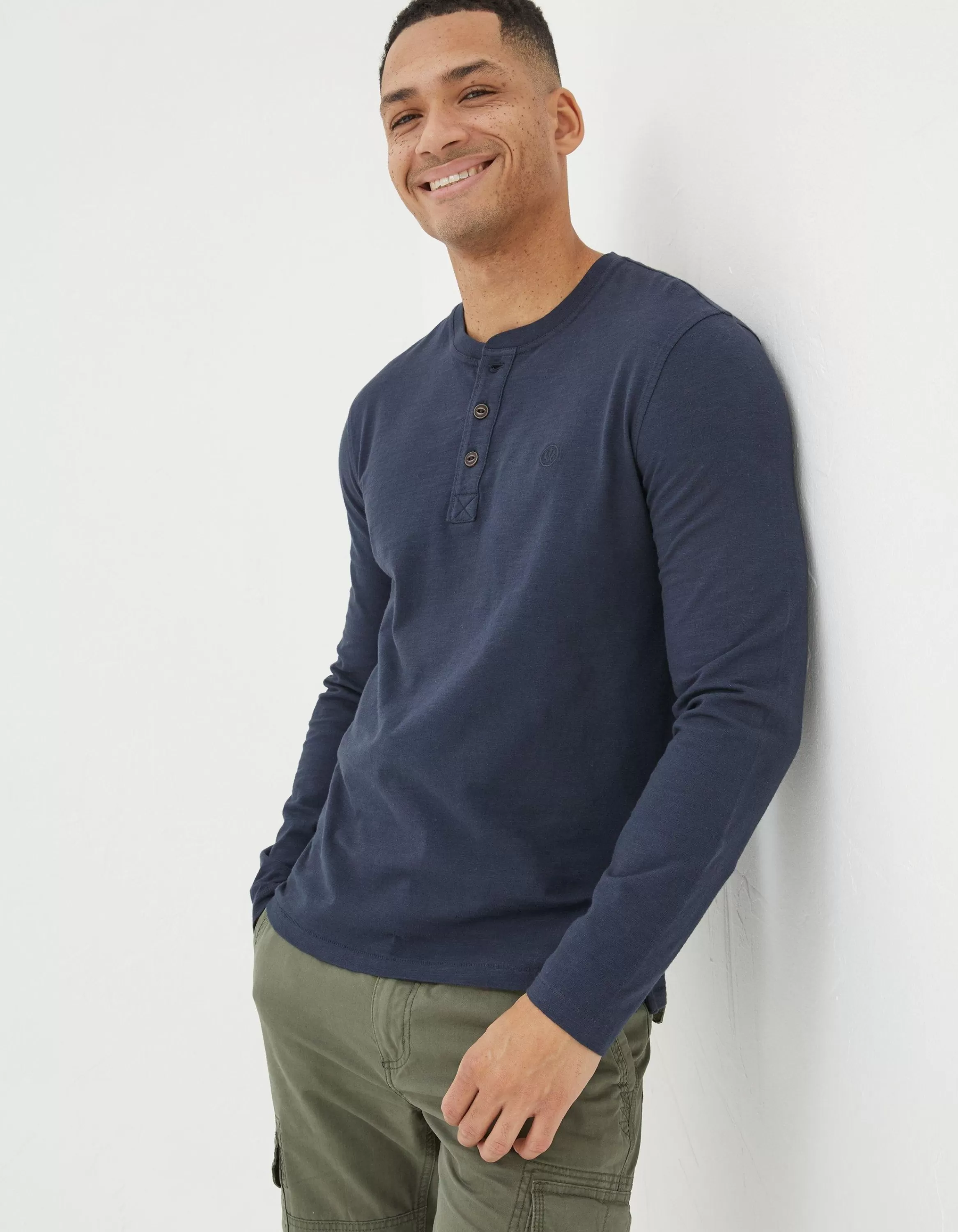 Cheap FatFace Woodside Slub Cotton Henley Navy