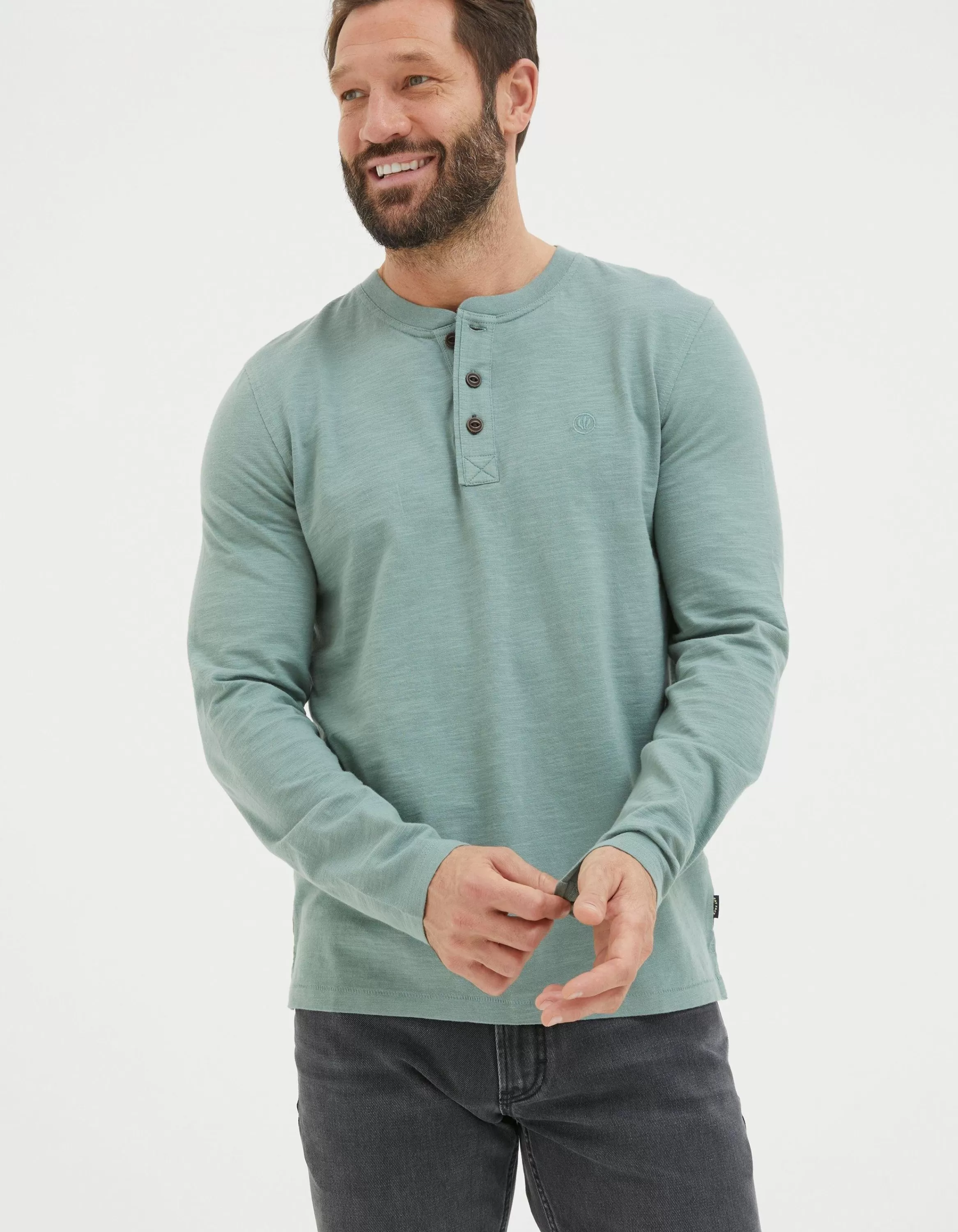 Outlet FatFace Woodside Slub Cotton Henley Sage Green