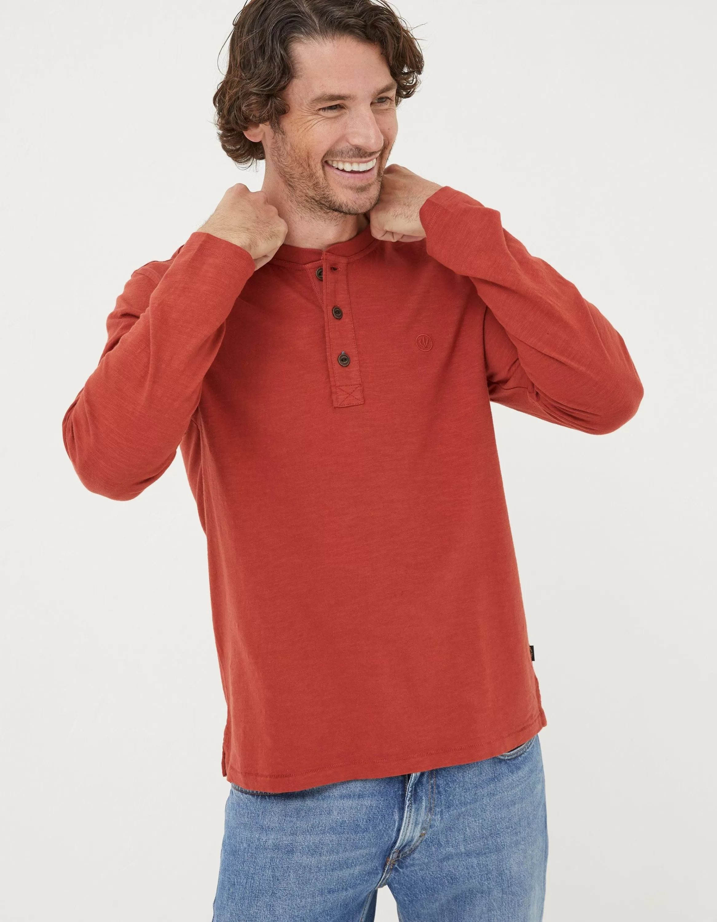 Clearance FatFace Woodside Slub Henley Washed Red