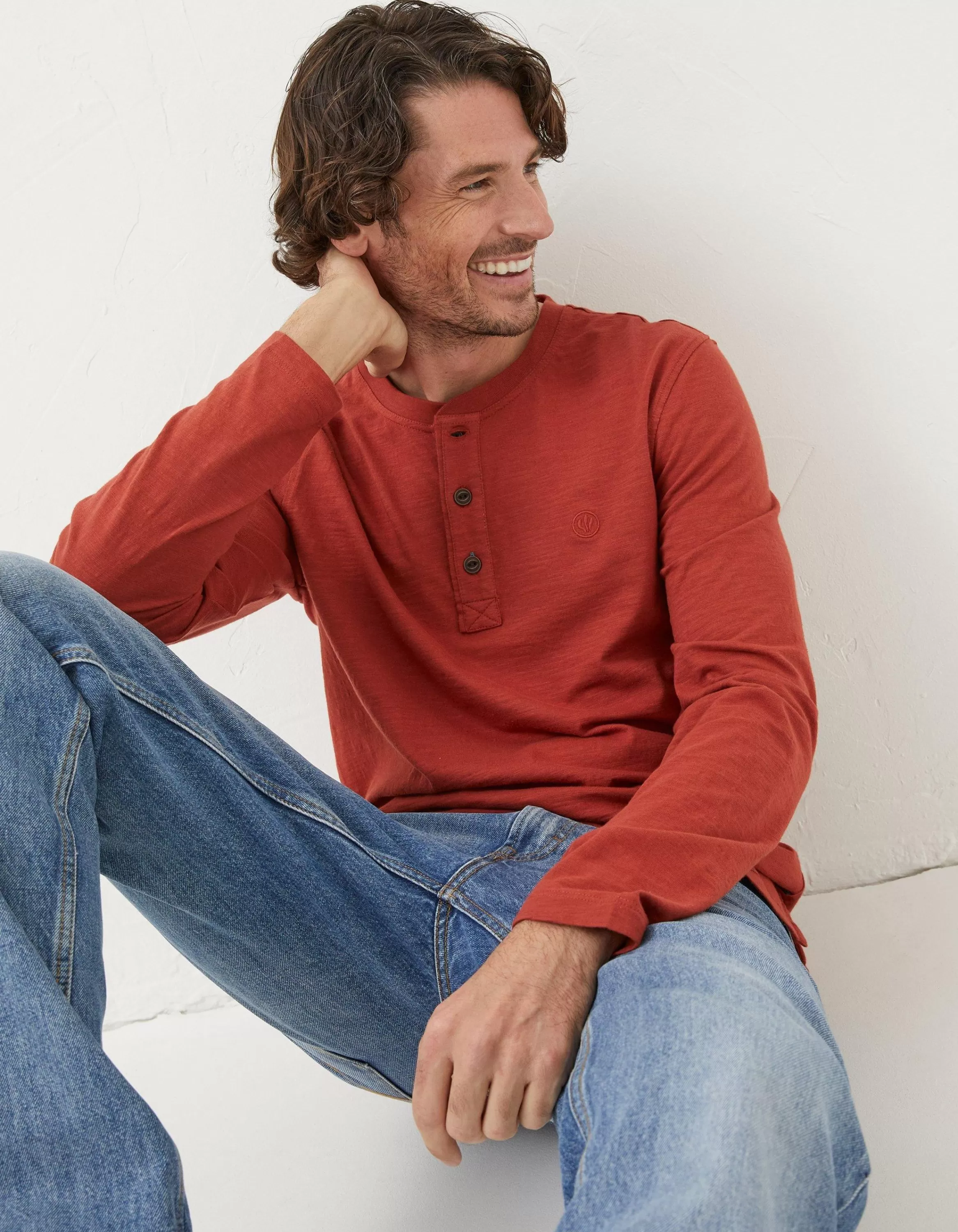 Clearance FatFace Woodside Slub Henley Washed Red