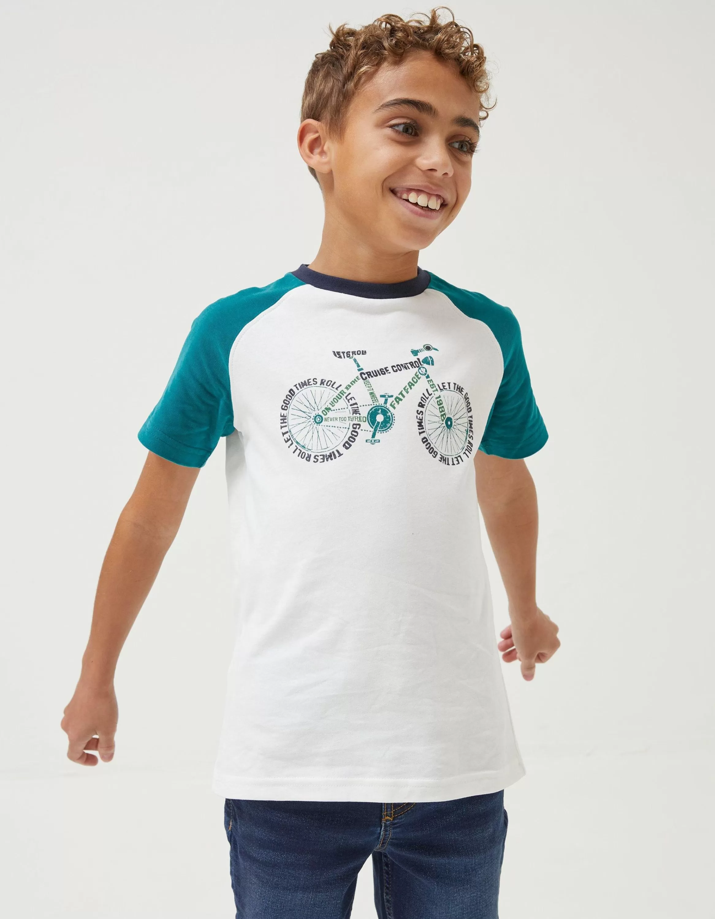 Store FatFace Word Bike Jersey T Shirt Off White