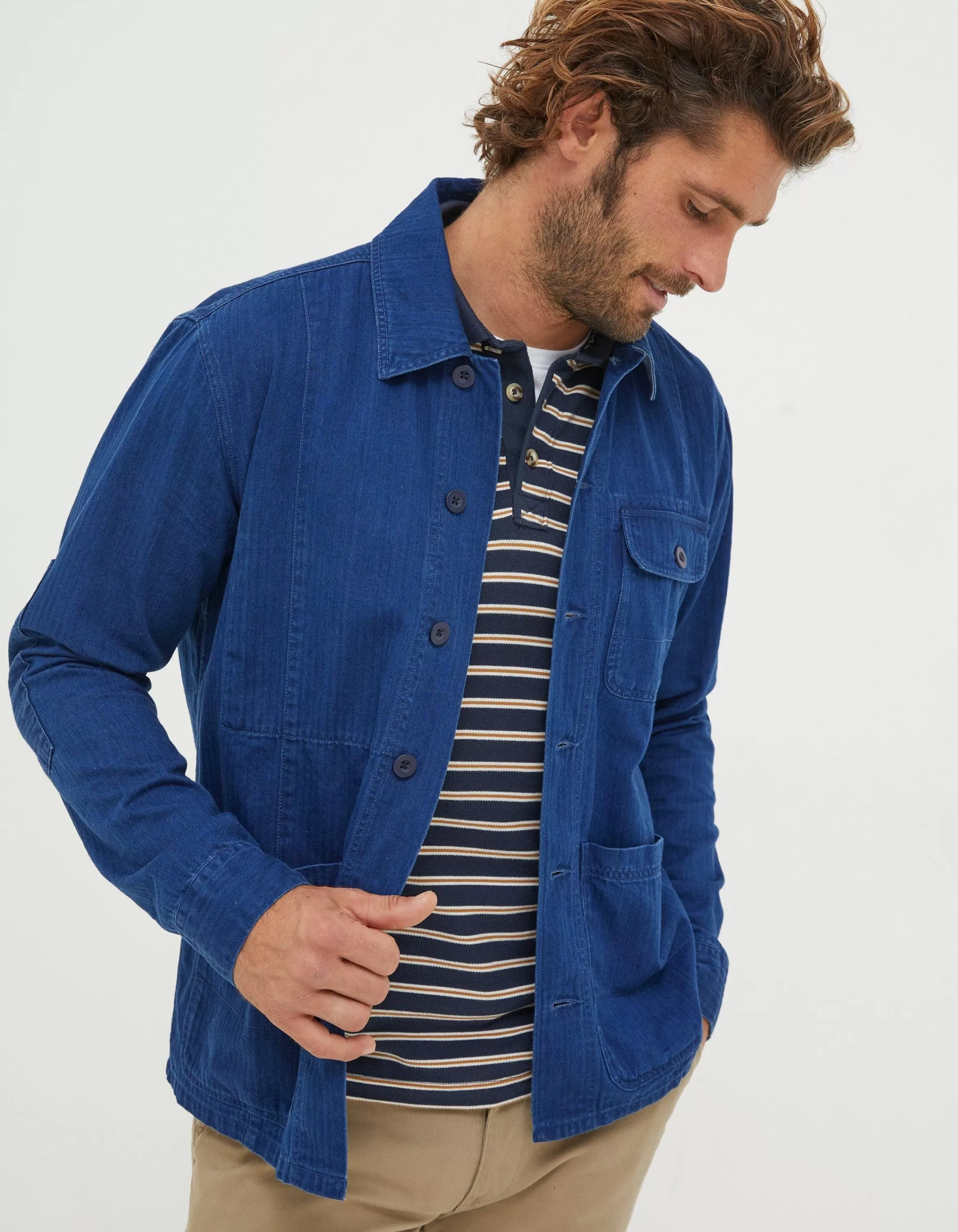 Cheap FatFace Worker Jacket Indigo Blue