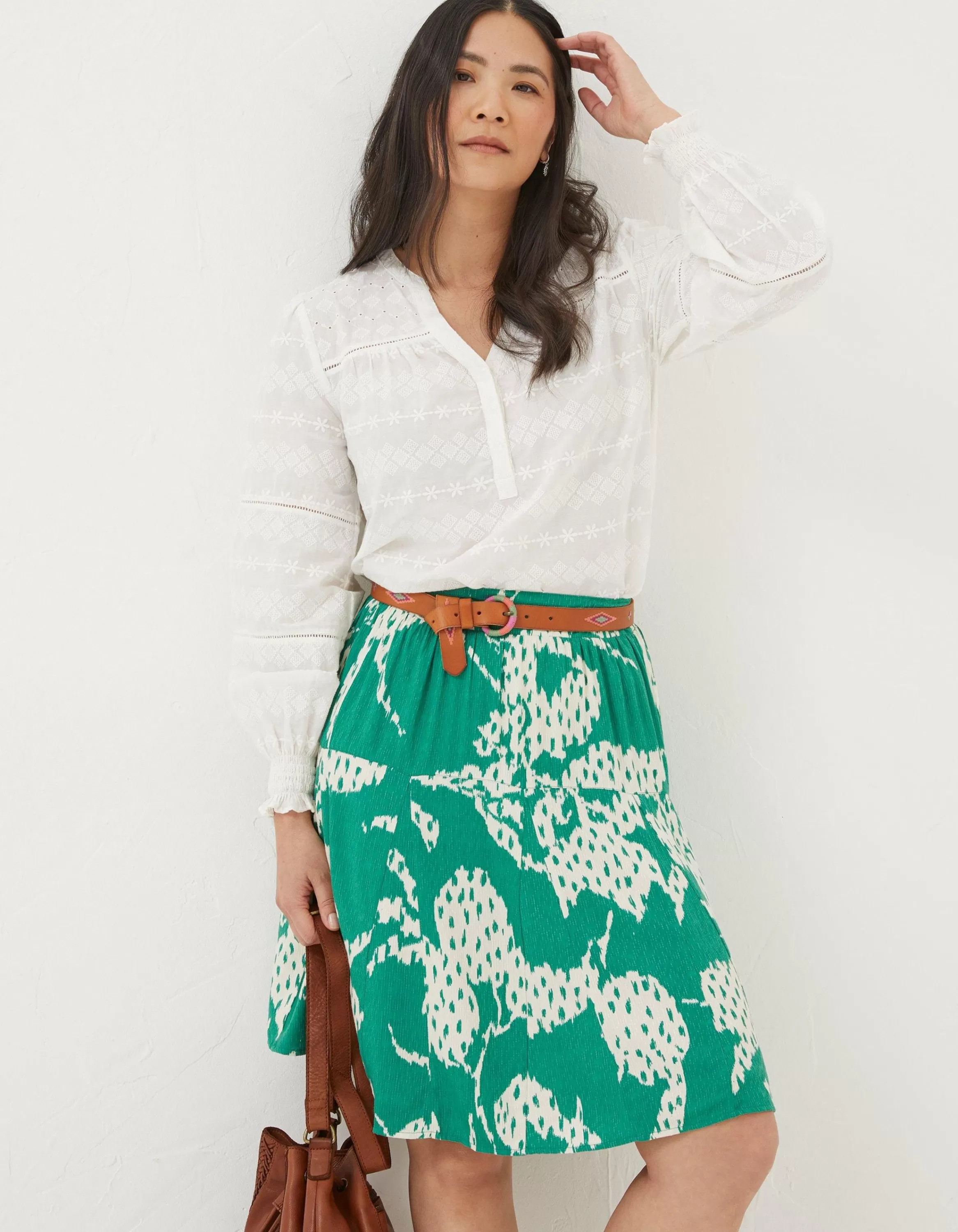 Discount FatFace Wynne Textured Leaves Skirt Green