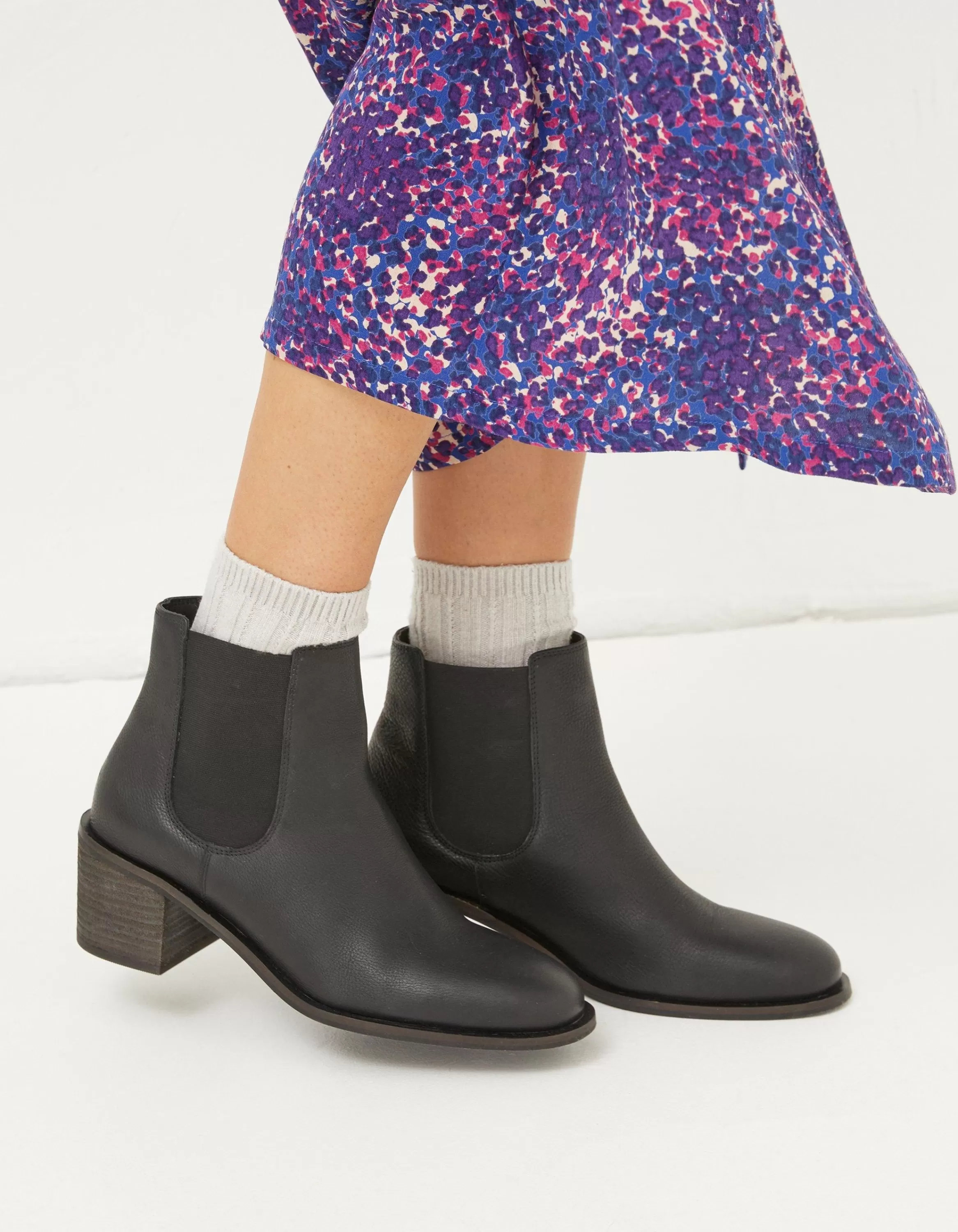 New FatFace Zara Block Heel Chelsea Boot Black