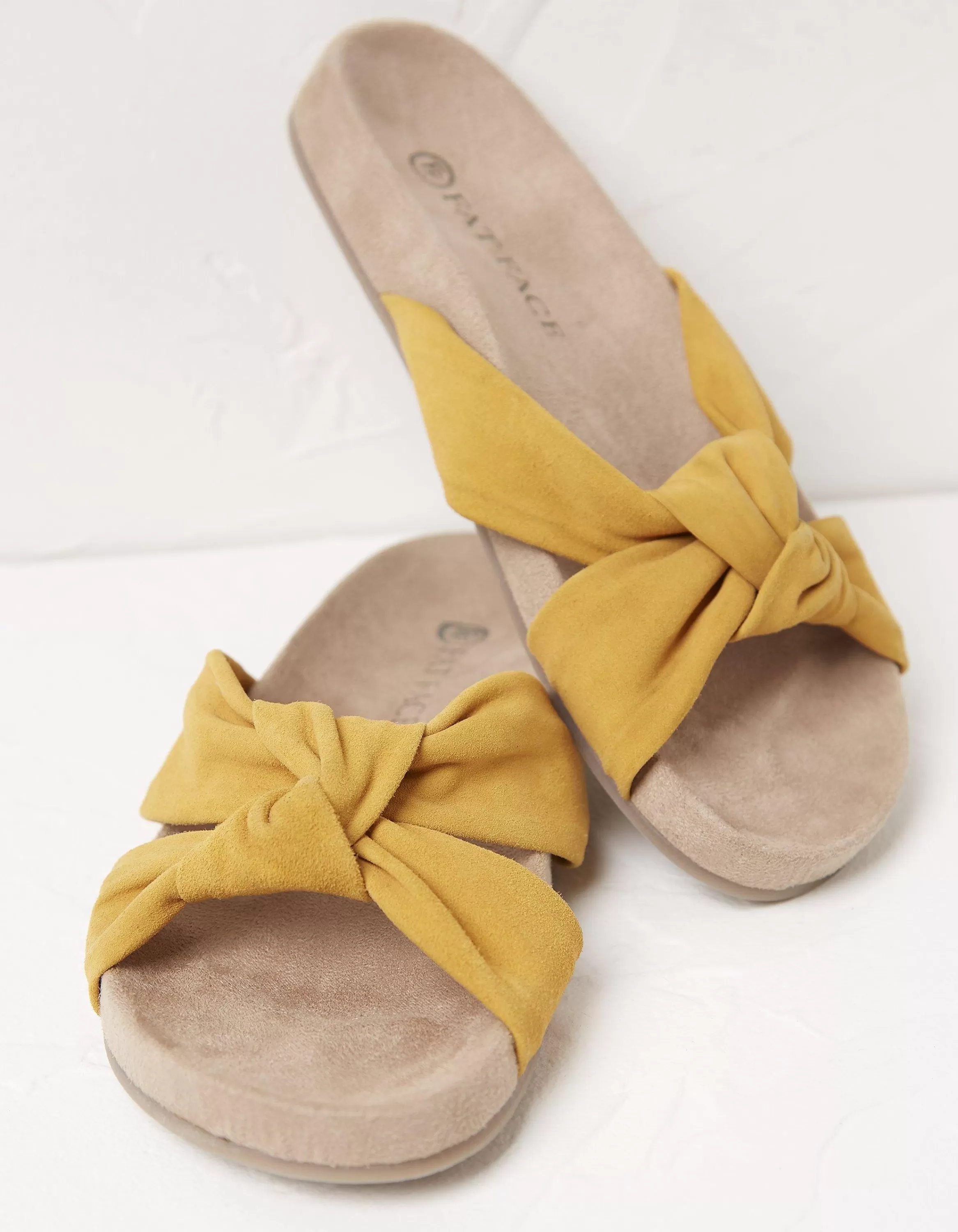 New FatFace Zoe Cross Strap Footbed Sliders Mustard